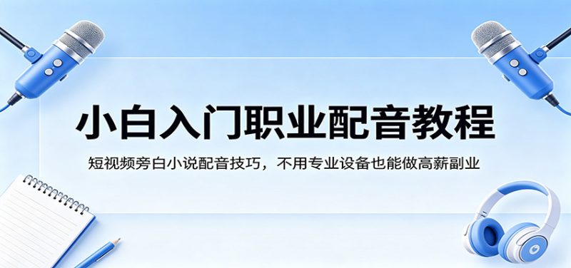 小白入门职业配音教程,短视频旁白小说配音技巧,不用专业设备也能做高薪副业-51云资源