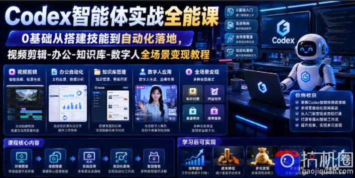 Codex智能体实战全能课|0基础从搭建技能到自动化落地,视频剪辑-办公-知识库-数字人全场景变现教程-51云资源