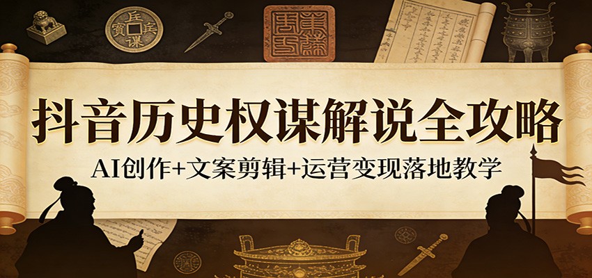 抖音历史权谋解说全攻略：AI创作 文案剪辑 运营变现落地教学-51云资源