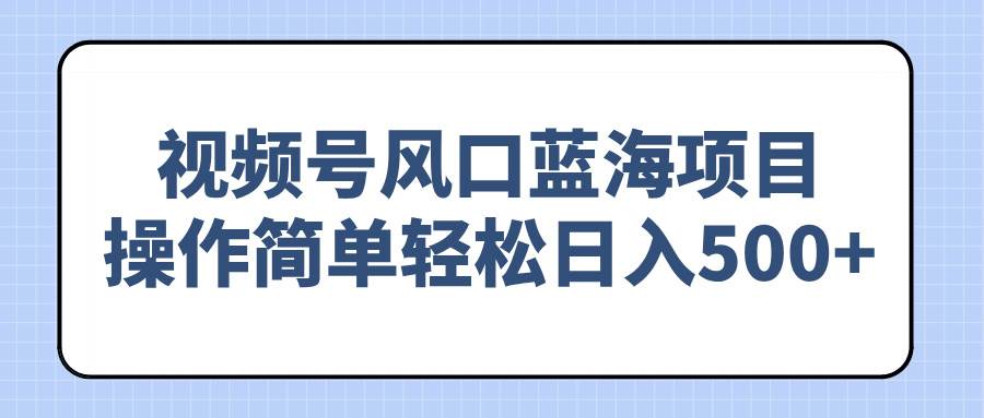 (14276期)视频号风口蓝海项目,操作简单轻松日入500