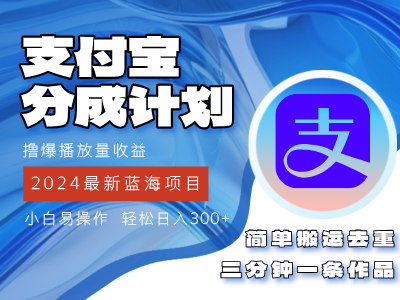 （12058期）2024蓝海项目，支付宝分成计划项目，教你刷爆播放量收益，三分钟一条作…-51云资源