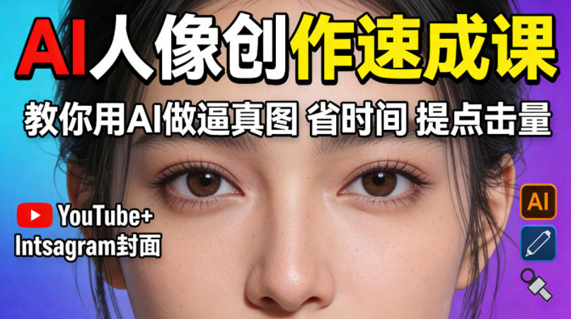 YouTube Instagram封面没人点？AI人像创作速成课，教你用AI做逼真图，省时间还能提点击量！-51云资源