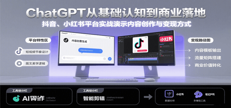 ChatGPT从基础认知到商业落地，实战演示抖音、小红书等平台的内容创作与变现-51云资源