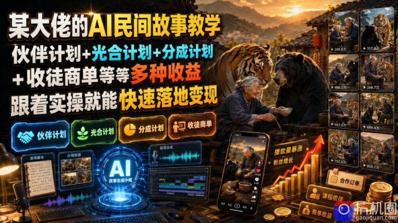 某大佬的AI民间故事教学，伙伴计划 光合计划 分成计划 收徒商单等多种收益，跟着实操就能快速落地变现-51云资源