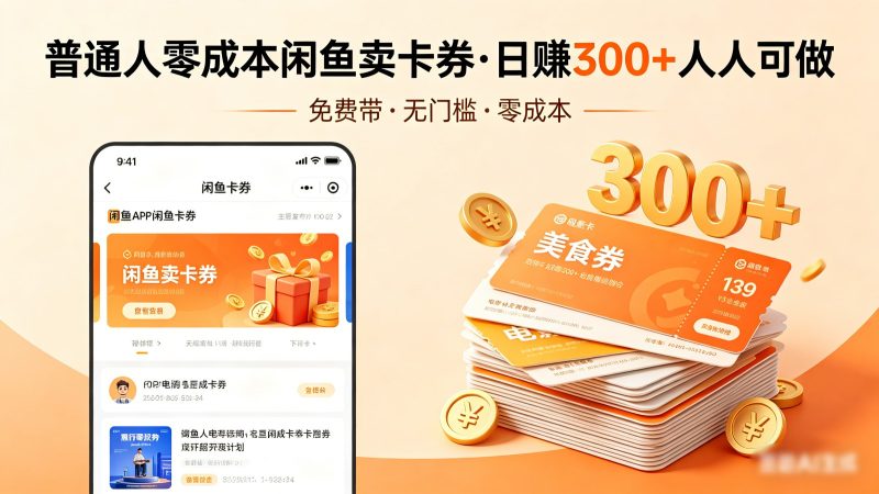 普通人必看!零成本闲鱼卖卡券,免费带,日赚300 人人可做-51云资源