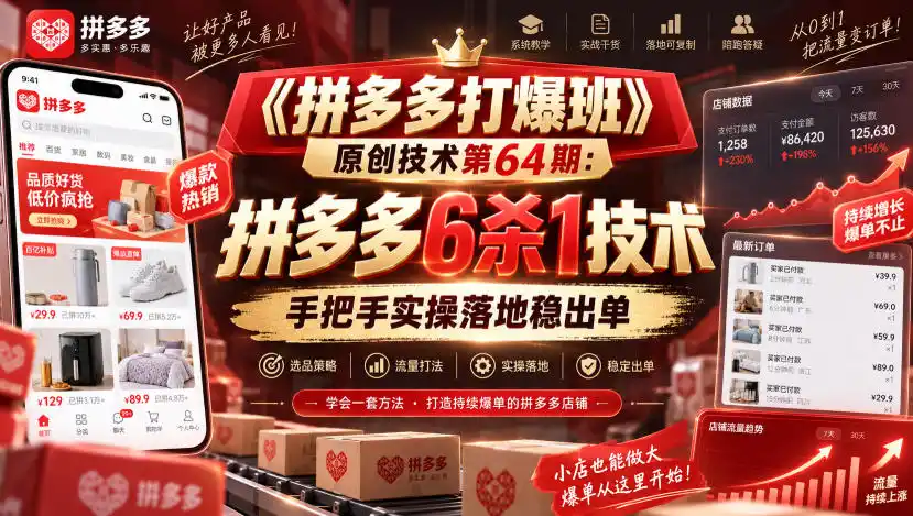 《拼多多打爆班》原创技术第64期：拼多多6杀1技术，手把手实操落地稳出单-51云资源