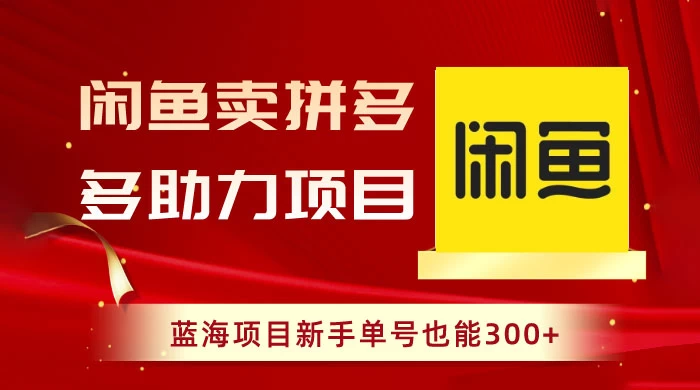 闲鱼卖拼多多助力项目，蓝海项目新手单号也能 300-51云资源