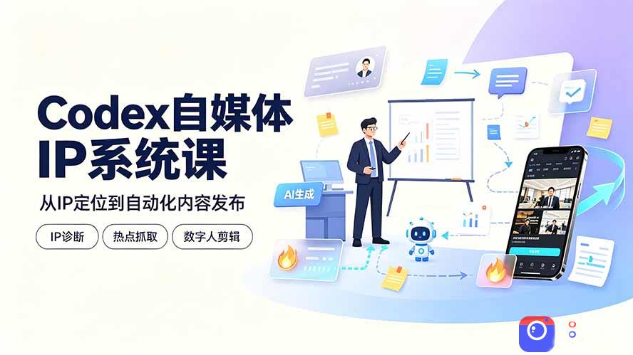 Codex自媒体IP系统课：IP诊断/热点抓取/IP蒸馏 Skill，爆款复刻数字人多平台自动发布教程-51云资源