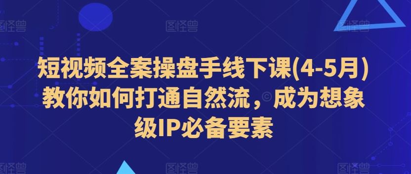 短视频全案操盘手线下课(4-5月)教你如何打通自然流，成为想象级IP必备要素-51云资源