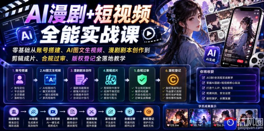 AI漫剧 短视频全能实战课｜零基础从账号搭建、AI图文生视频、漫剧剧本创作到剪辑成片、合规过审、版权登记全落地教学-51云资源