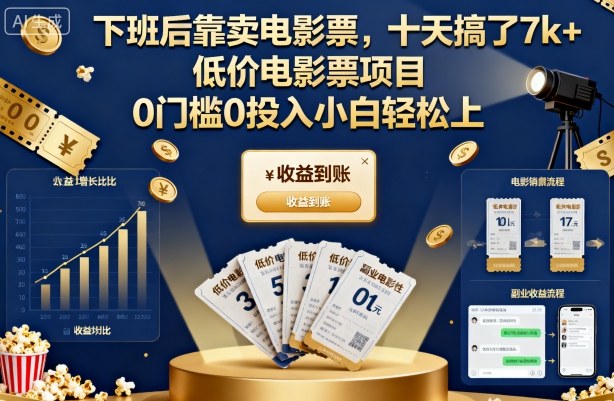 下班后靠卖电影票,十天搞了7k ,低价电影票项目,0门槛0投入小白轻松上手【揭秘】