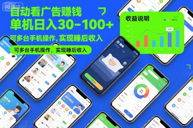 自动看广告賺钱,单机日入30-100 ,可多台手机操作,实现睡后收入【揭秘】