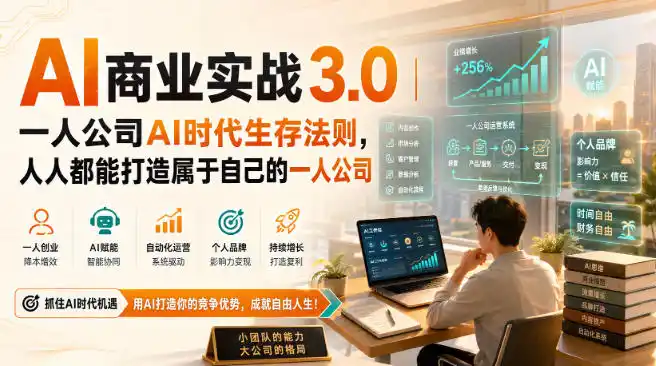 AI商业实战3.0｜一人公司AI时代生存法则，人人都能打造属于自己的一人公司-51云资源