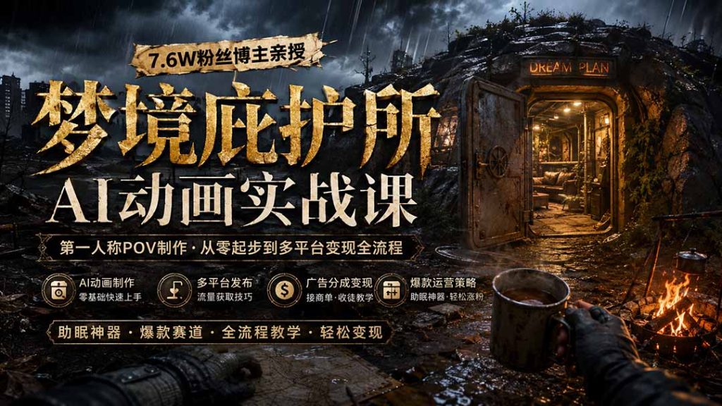 梦境庇护所AI动画实战课:7.6W粉丝博主亲授第一人称POV制作,从零起步到多平台发布变现全流程-51云资源