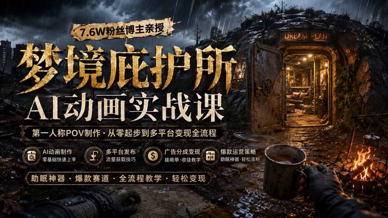 梦境庇护所AI动画实战课：7.6W粉丝博主亲授第一人称POV制作，从零起步到多平台发布变现全流程-51云资源