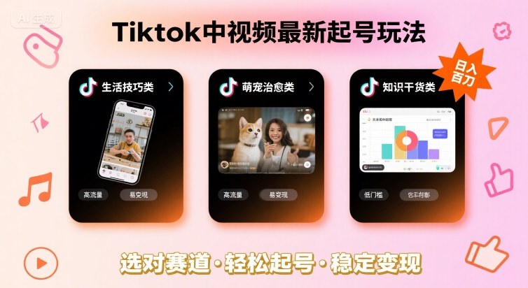 Tiktok中视频最新起号玩法,想要日入百刀,做好这几个赛道就可以了-51云资源