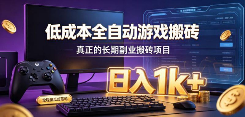 低成本全自动游戏搬砖,真正的长期副业搬砖项目,日入1k ,全程傻瓜式落地【揭秘】-51云资源