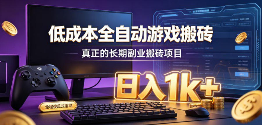低成本全自动游戏搬砖，真正的长期副业搬砖项目，日入1k ，全程傻瓜式落地【揭秘】-51云资源