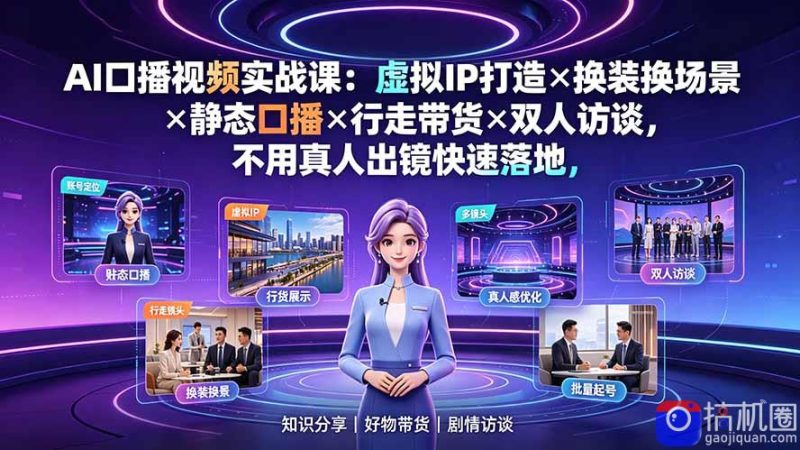AI口播视频实战课:虚拟IP打造×换装换场景×静态口播×行走带货×双人访谈,不用真人出镜快速落地-51云资源
