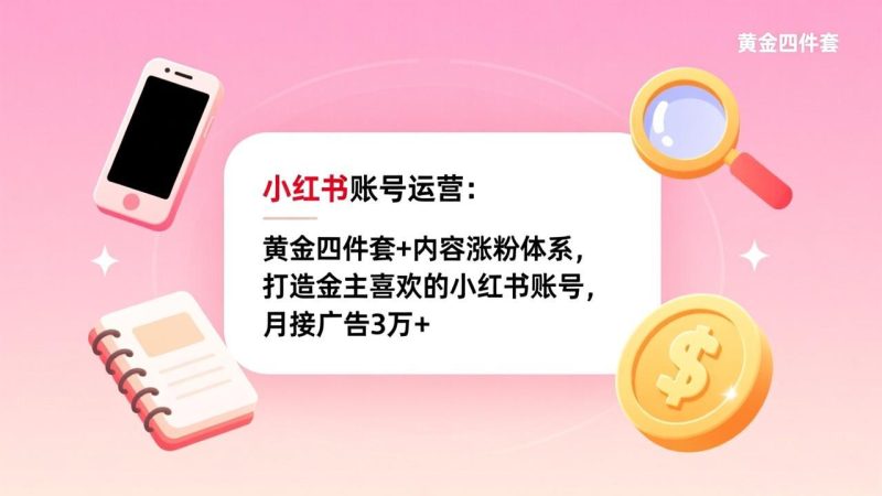 小红书账号运营：黄金四件套 内容涨粉体系，打造金主喜欢的小红书账号，月接广告3万-51云资源