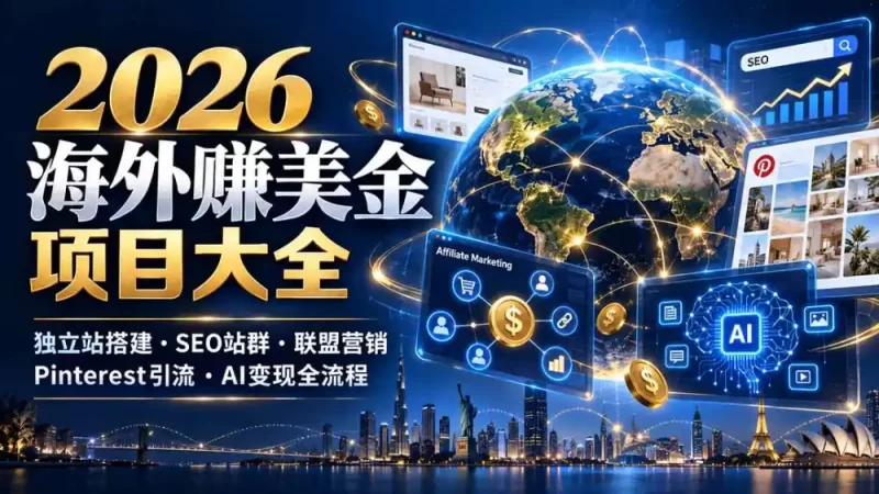 2026海外赚美金项目大全:独立站搭建、SEO站群、联盟营销、Pinterest引流与AI变现全流程-51云资源