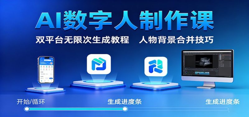 AI数字人制作课:双平台无限次生成教程,人物背景合并技巧-51云资源