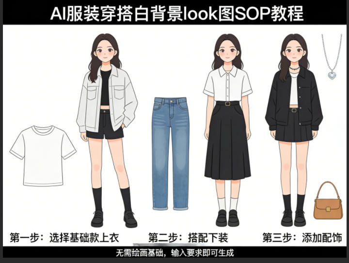 AI服装穿搭白背景look图SOP教程，不用会画画，提几句具体要求，AI就能还你一个奇迹-51云资源