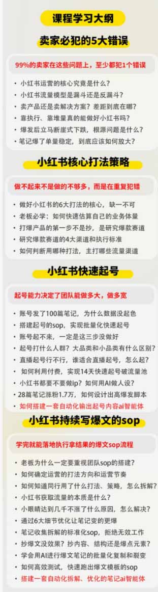 小红书高利润AI经营课2026年7.18-20:起号 爆文 付费 达人 私域,利用AI与SOP实现团队人效翻倍增长