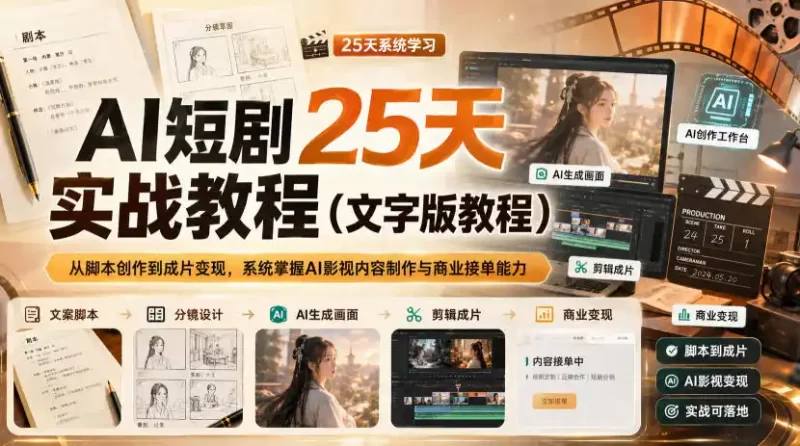 AI短剧25天实战教程(文字版教程)，从脚本创作到成片变现，系统掌握AI影视内容制作与商业接单能力-51云资源