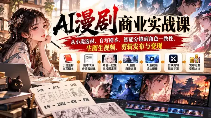 AI漫剧商业实战课:从小说选材、自写剧本、智能分镜到角色一致性、生图生视频、剪辑发布与变现-51云资源