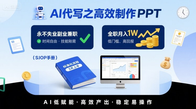 AI代写之高效制作PPT,永不失业副业兼职,全职月入1W【SOP手册】-51云资源