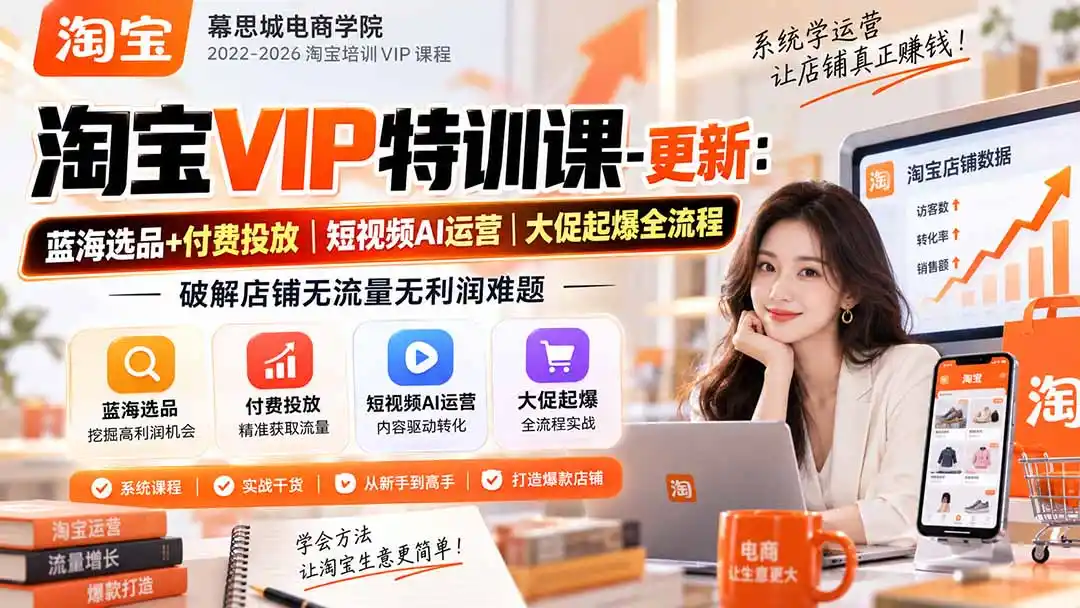 淘宝VIP特训课-更新0917：蓝海选品 付费投放｜短视频AI运营｜大促起爆全流程，破解店铺无流量无利润难题