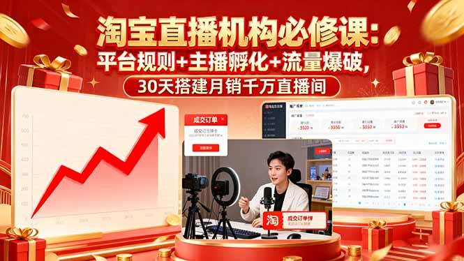 （16087期）淘宝直播机构必修课：平台规则/主播孵化/流量爆破,30天搭建月销千万直播间-51云资源