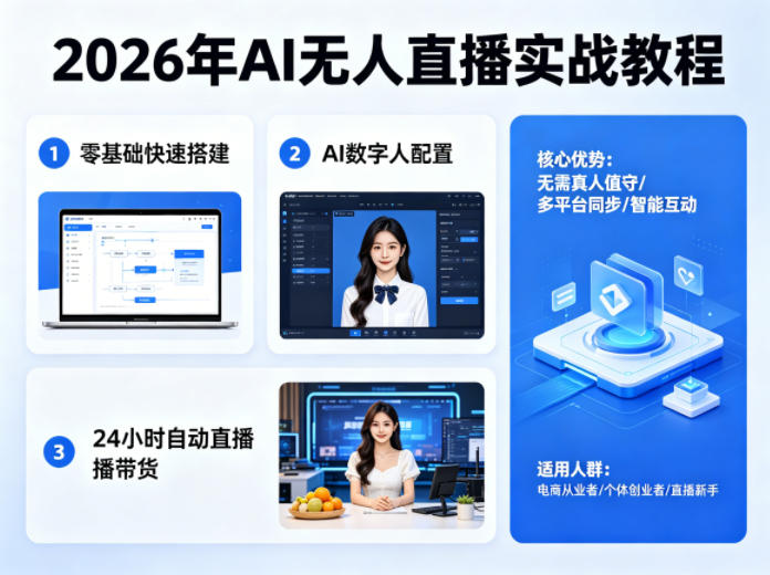 2026年AI无人直播实战教程，零基础也能快速搭建AI数字人无人直播间，实现24小时自动直播带货-51云资源