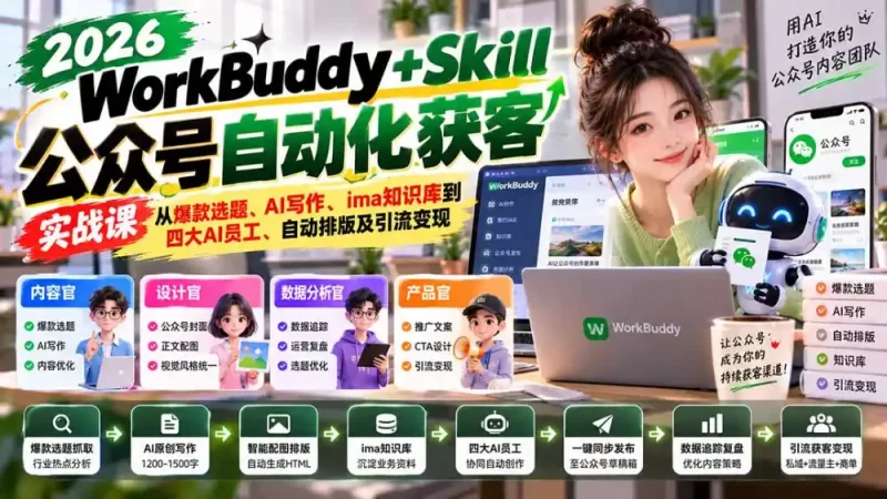 WorkBuddy   Skill公众号自动化获客实战课：从爆款选题、AI写作、ima知识库到四大AI员工、自动排版及引流变现-51云资源