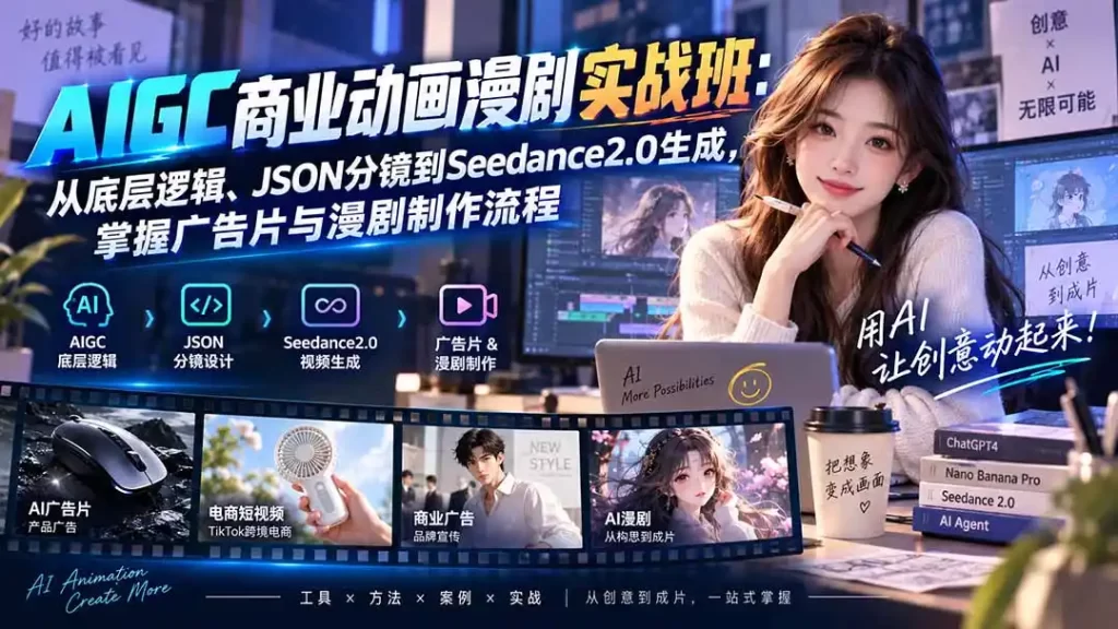 AIGC商业动画漫剧实战班-更新:从底层逻辑、JSON分镜到Seedance2.0生成,掌握广告片与漫剧制作流程-51云资源