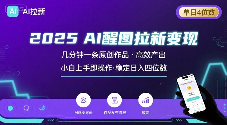 2025最强AI醒图拉新，几分钟一条原创作品，单日收入4位数，小白也能上手操作-51云资源