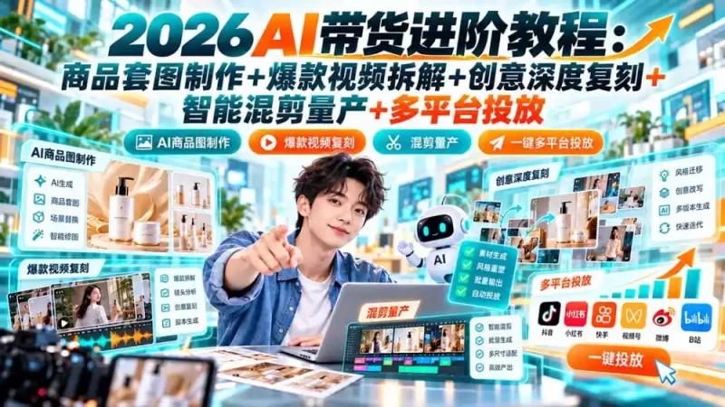 2026AI带货进阶教程：商品套图制作 爆款视频拆解 创意深度复刻 智能混剪量产 多平台投放-51云资源