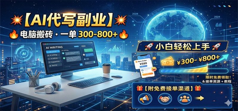 AI代写副业,电脑搬砖,一单300-800 ,小白轻松上手,附免费接单渠道-51云资源