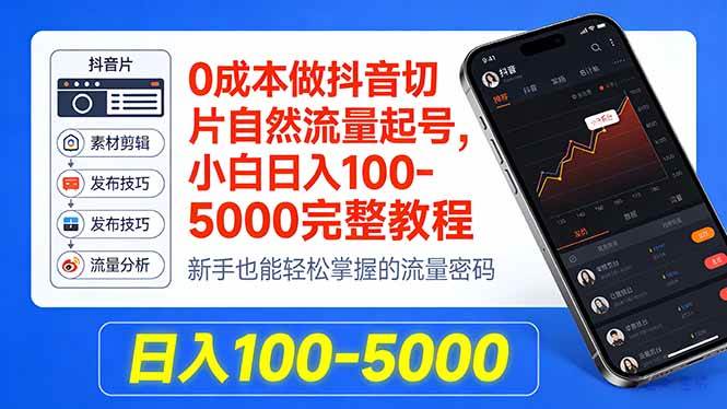 （18024期）0成本做抖音切片自然流量起号，小白日入100-5000完整教程-51云资源