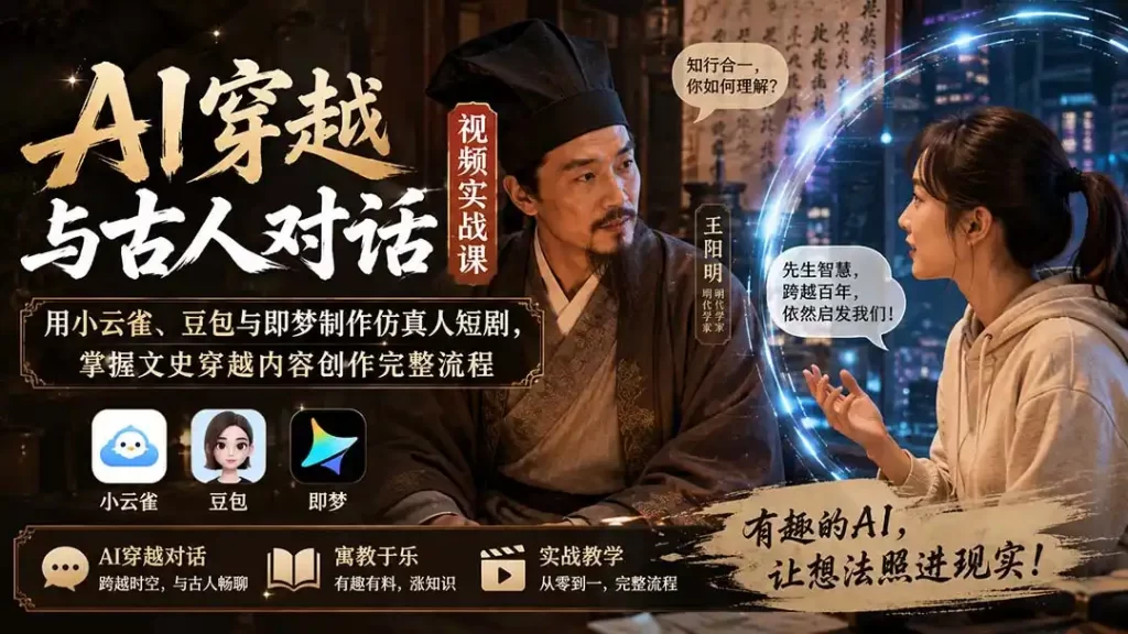 AI穿越与古人对话视频实战课:用小云雀、豆包与即梦制作仿真人短剧,掌握文史穿越内容创作完整流程-51云资源