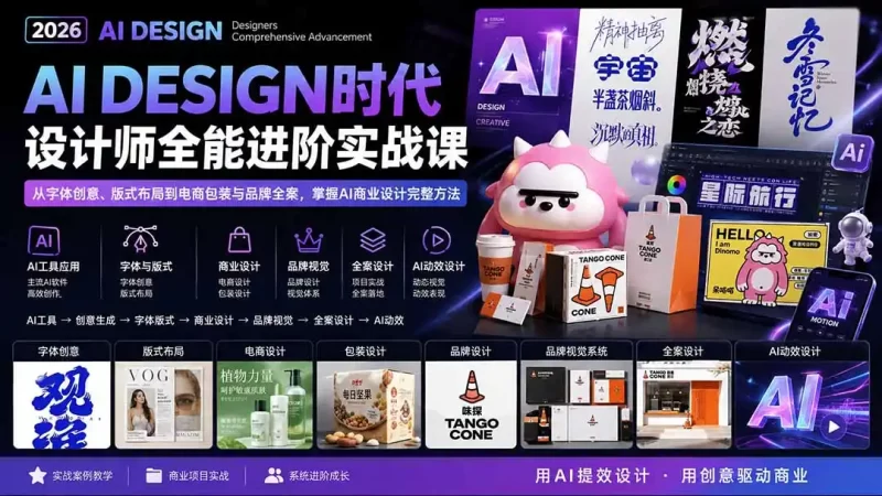 2026AI DESIGN时代设计师全能进阶实战课:从字体创意、版式布局到电商包装与品牌全案,掌握AI商业设计完整方法-51云资源