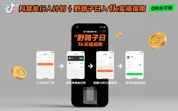 抖音发行人计划全新野路子玩法,随时随地,只要有手机,就能操作,日入1k 【揭秘】