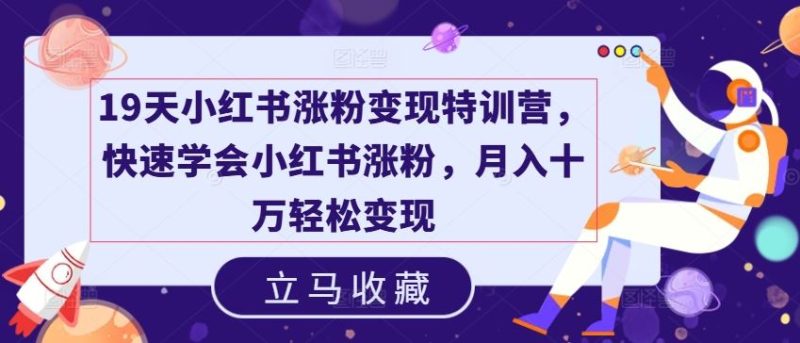 19天小红书涨粉变现特训营，快速学会小红书涨粉，月入十万轻松变现-51云资源