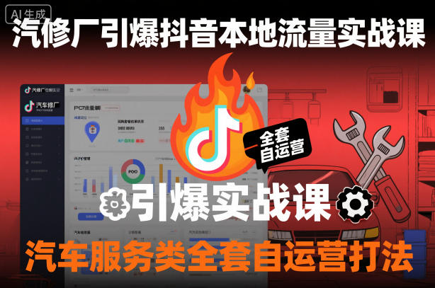 汽修厂引爆抖音本地流量实战课，汽车服务类全套自运营打法-51云资源