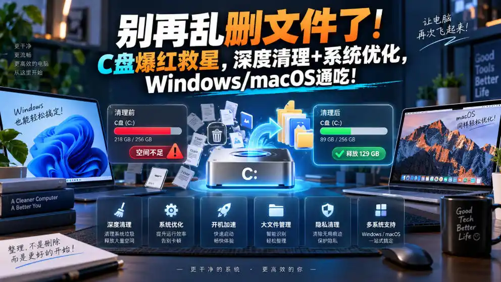 别再乱删文件了！C盘爆红救星，深度清理 系统优化，Windows/macOS通吃！-51云资源