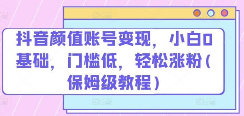 抖音颜值账号变现，小白0基础，门槛低，轻松涨粉(保姆级教程)【揭秘】-51云资源