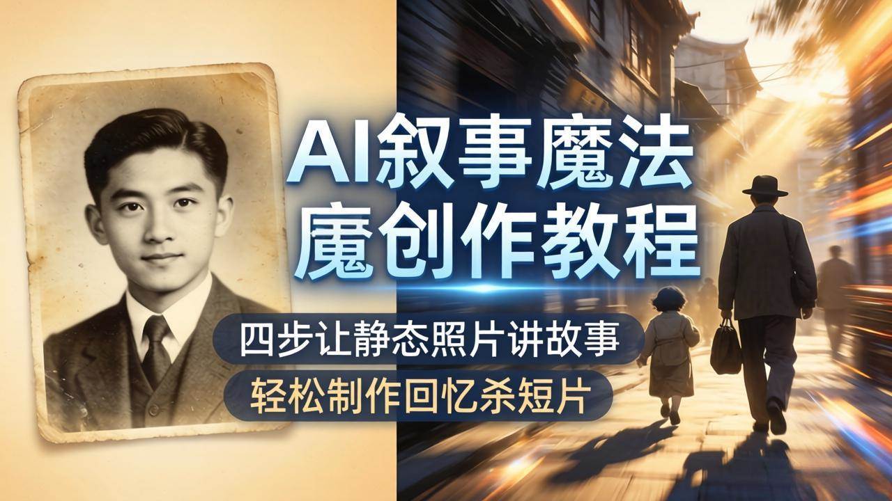 (18208期)AI叙事魔法创作教程,四步让静态照片讲故事,老照片修复加动态特效,轻松制作回忆杀短片