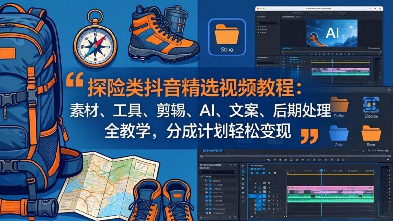 （17994期）探险类抖音精选视频教程：素材、工具、剪辑、AI、文案、后期处理全教学，分成计划轻松变现-51云资源