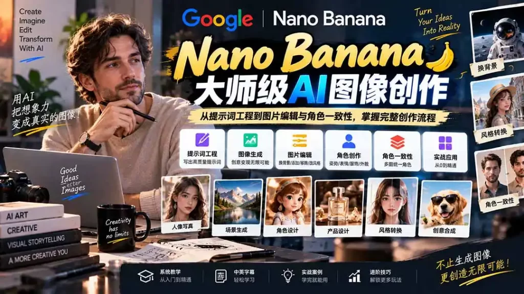 【无水印】Nano Banana大师级AI图像实战课:从提示词工程到图片编辑与角色一致性,掌握完整创作流程-51云资源